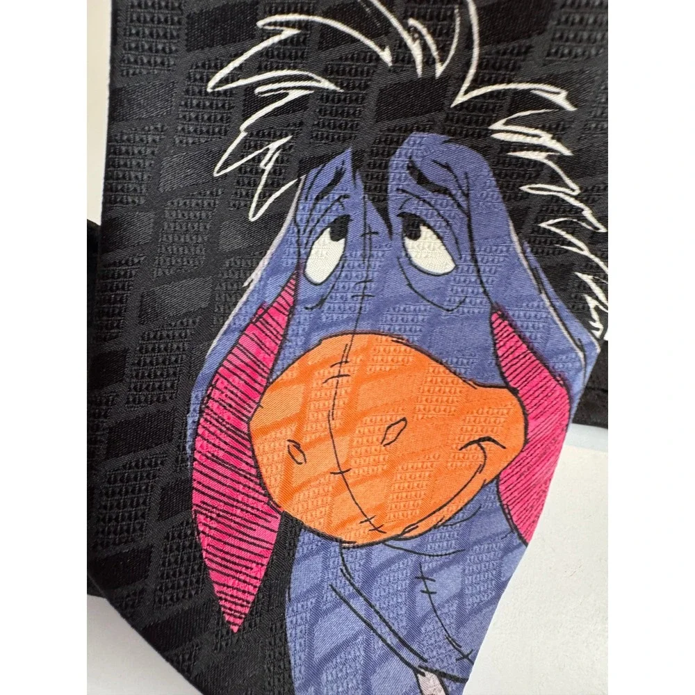 Vintage Disney Winnie the Pooh Tigger Eeyore Character Necktie Black